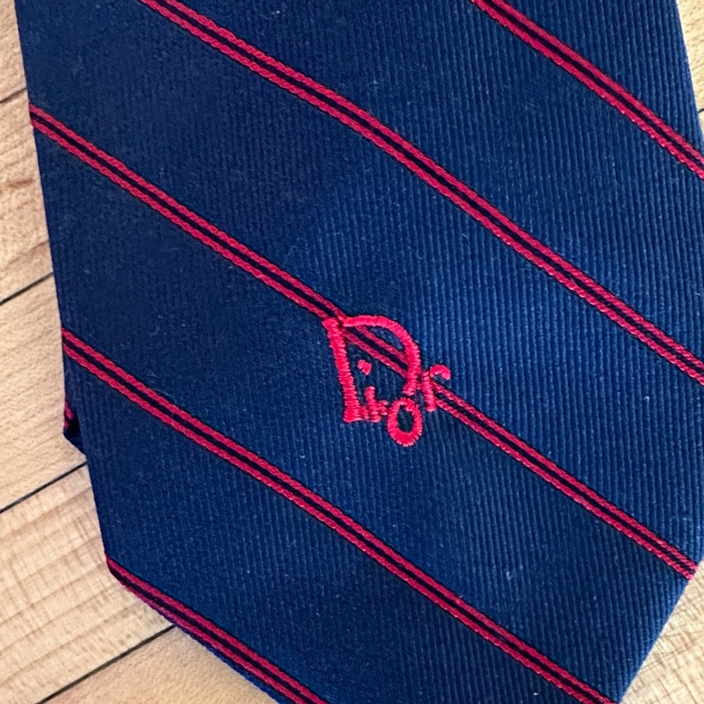 Vintage Couture Navy and Red Striped Ties - Picture 4 of 5
